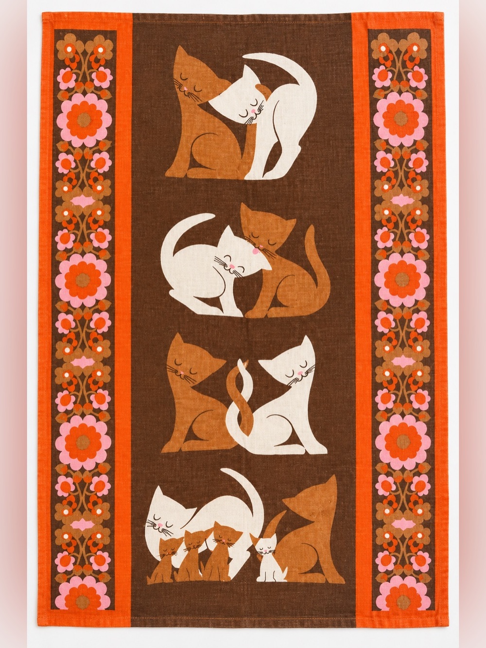 Vintage Retro Mod Cat Linen Tea Towel The Wooing